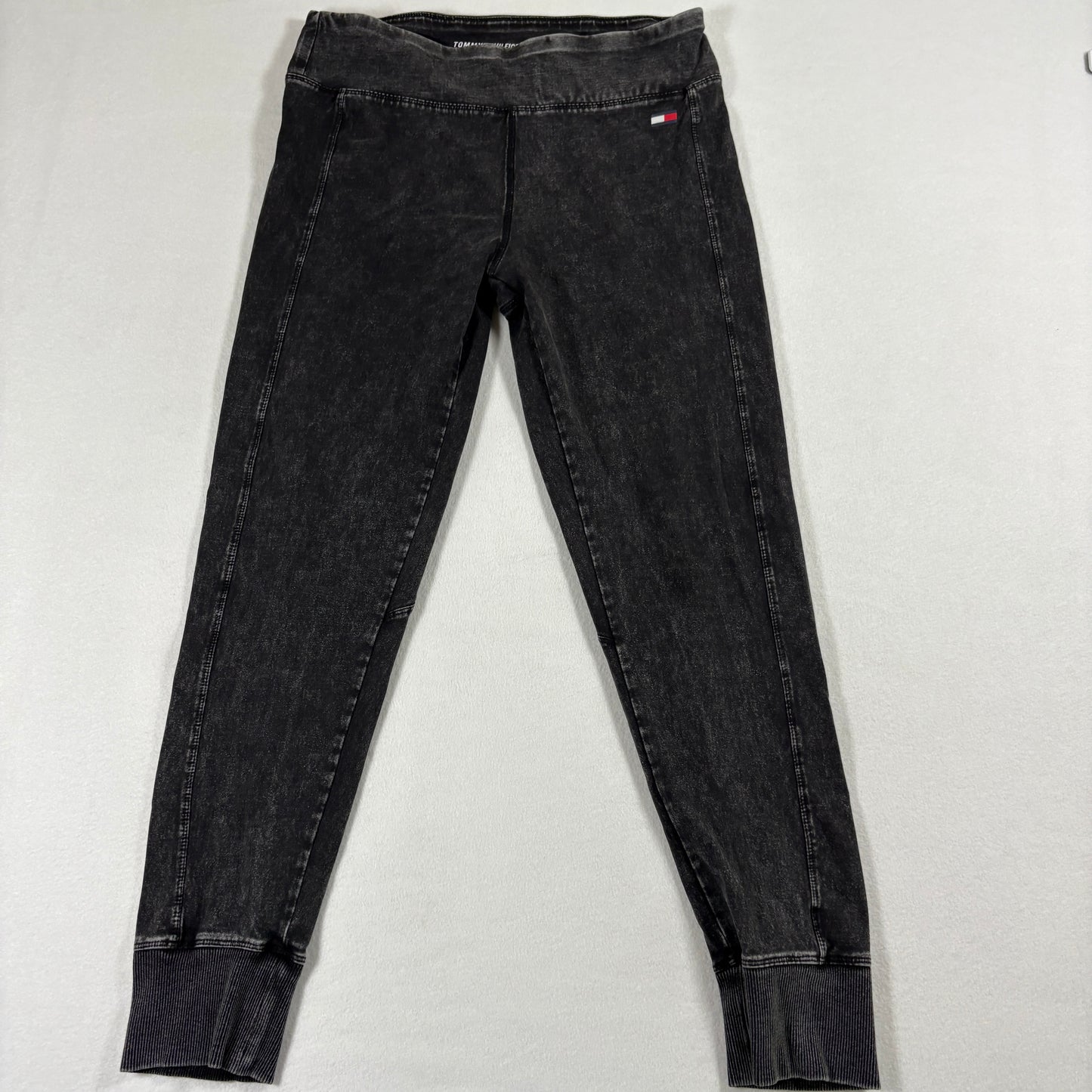 Tommy Hilfiger Womens Black Acid Wash Leggings Large Y2K 90s Grunge Stretch