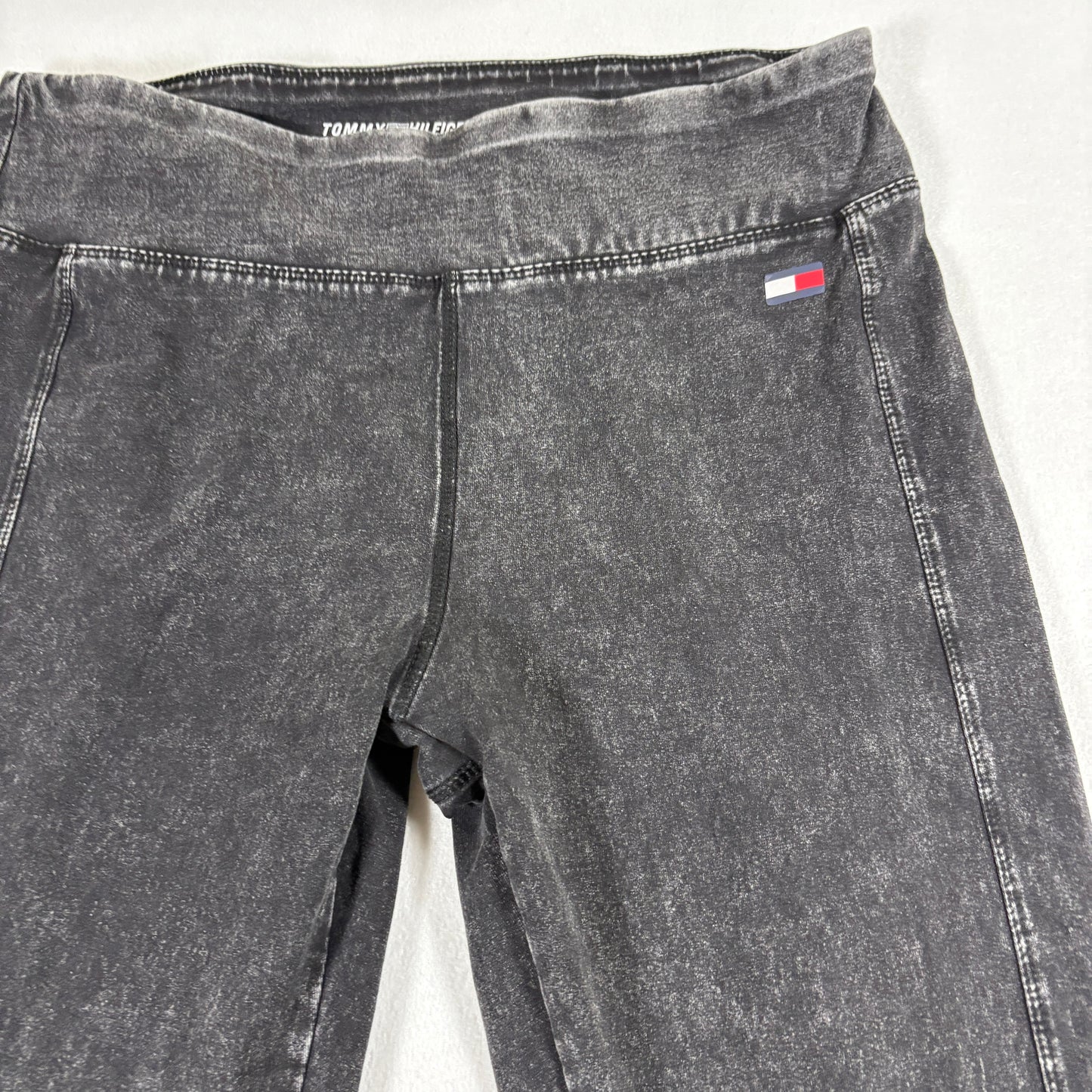 Tommy Hilfiger Womens Black Acid Wash Leggings Large Y2K 90s Grunge Stretch