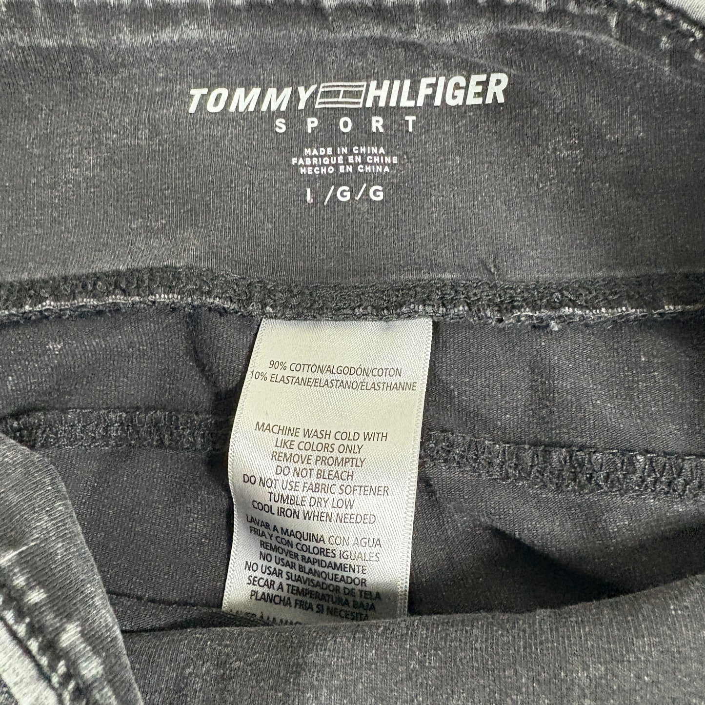 Tommy Hilfiger Womens Black Acid Wash Leggings Large Y2K 90s Grunge Stretch