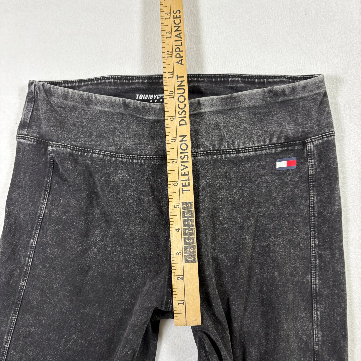 Tommy Hilfiger Womens Black Acid Wash Leggings Large Y2K 90s Grunge Stretch