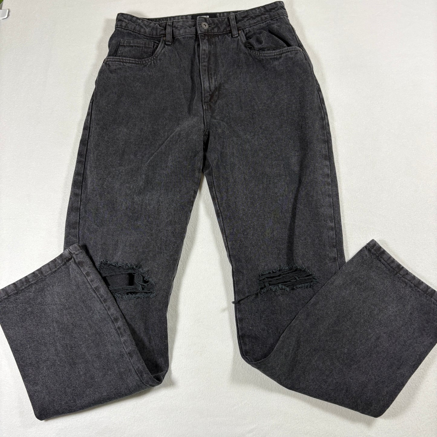 Cotton On Womens Black Distressed Jeans 8 US Long Straight Y2K 90s Grunge