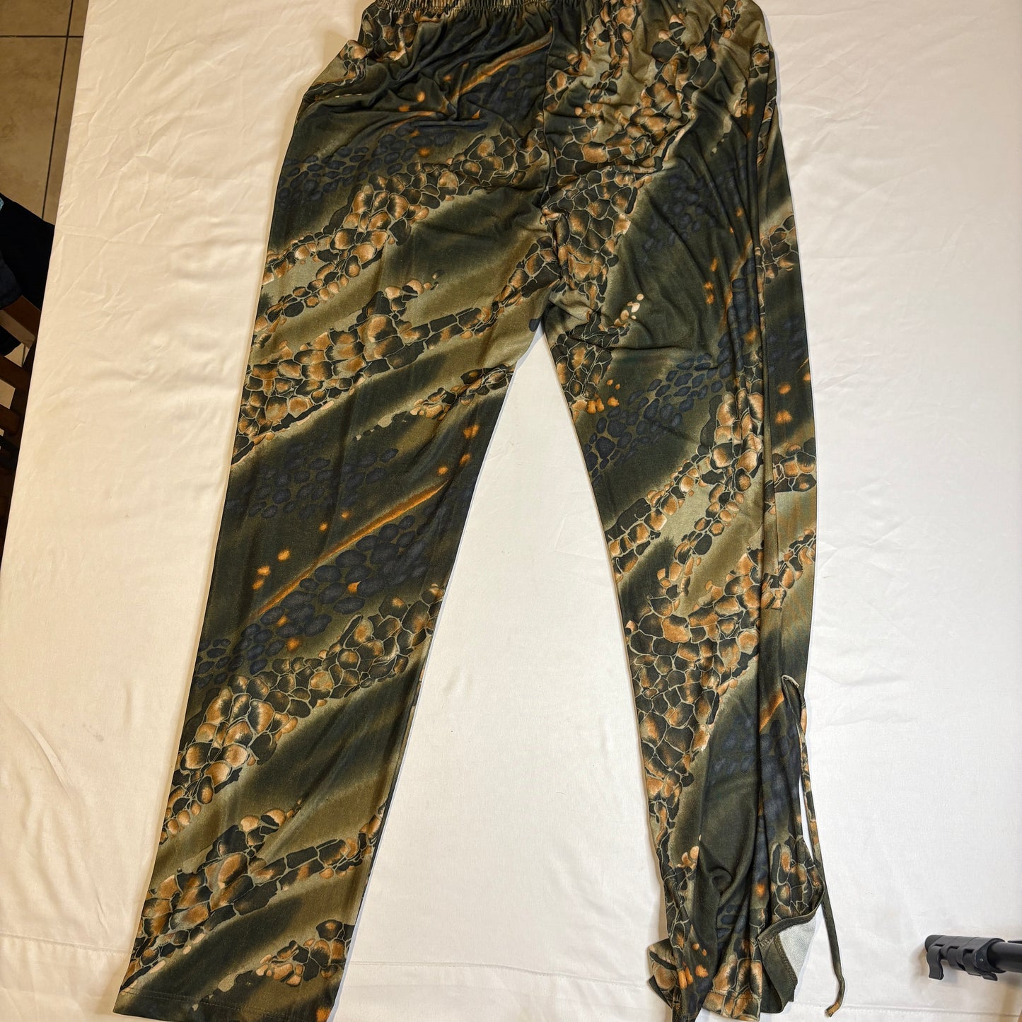 Baggy Wide Leg Lounge Pants Womens XL Abstract Print Boho Bohemian Drawstring Hem