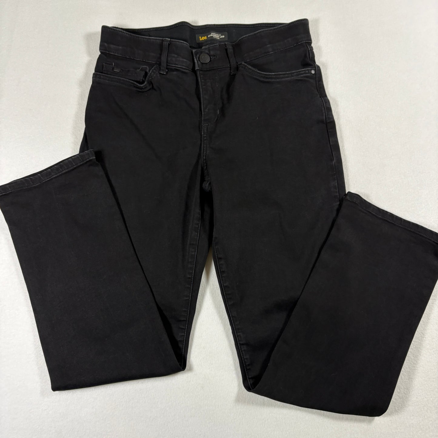 Lee Womens Black Straight Leg Jeans 8 Short Flex Motion Mid Rise Stretch