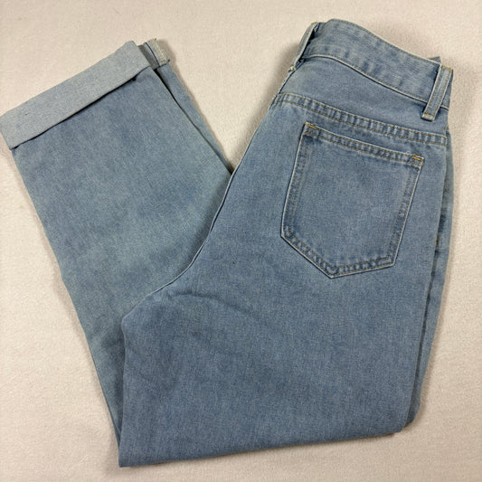 SHEIN Jeans Womens Petite M Light Wash High Rise Mom Fit Cuffed Vintage Style