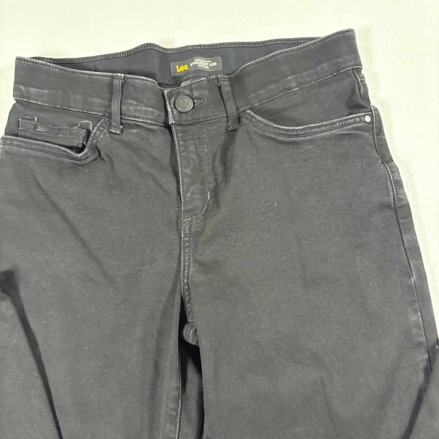 Lee Womens Black Straight Leg Jeans 8 Short Flex Motion Mid Rise Stretch