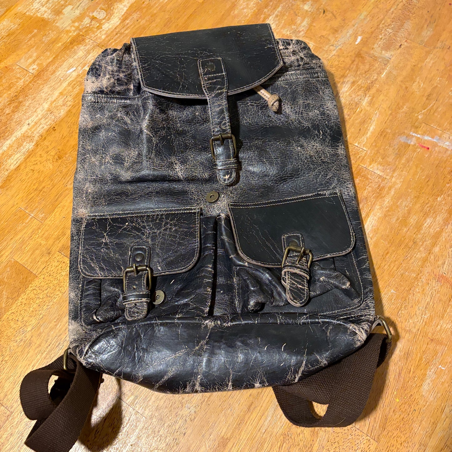 Bedistu Distressed Leather Backpack Black Brown Rucksack Travel Laptop Bag