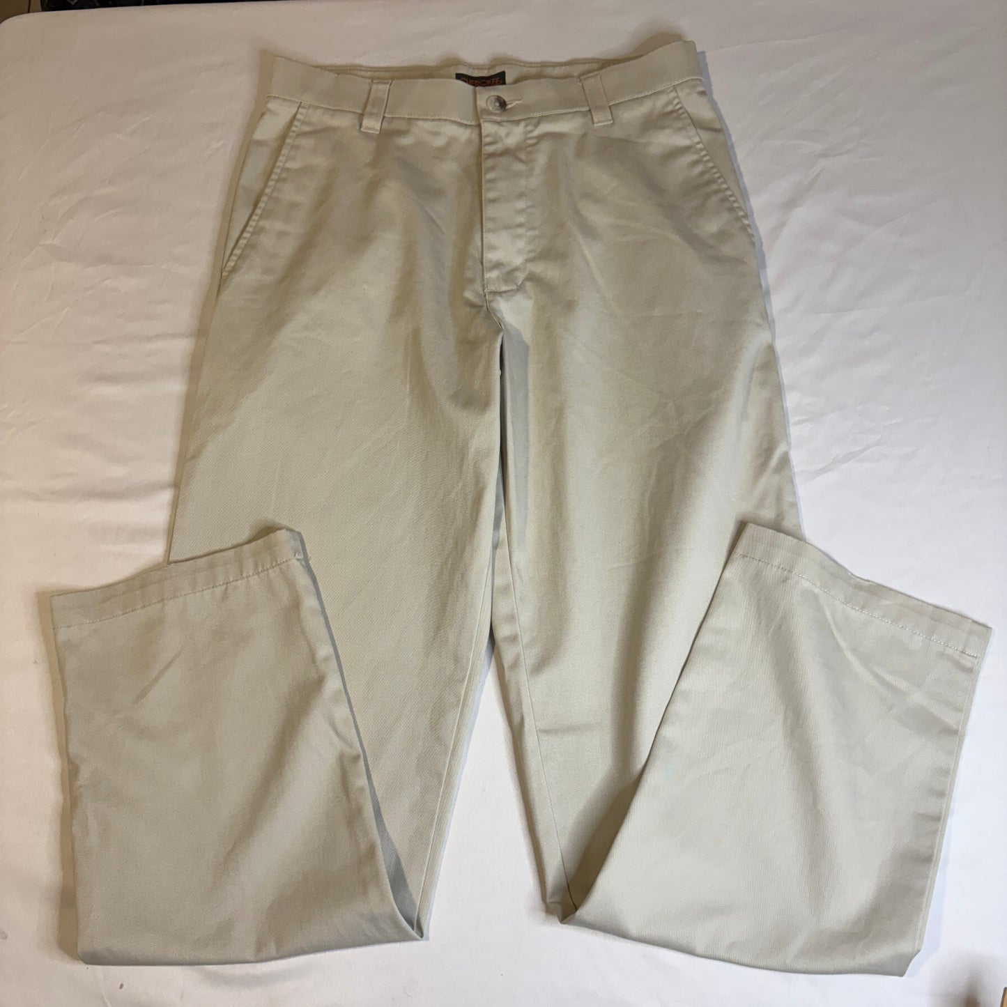 Cherokee Khaki Chino Pants Mens 30x32 Beige Flat Front Casual Workwear Cotton