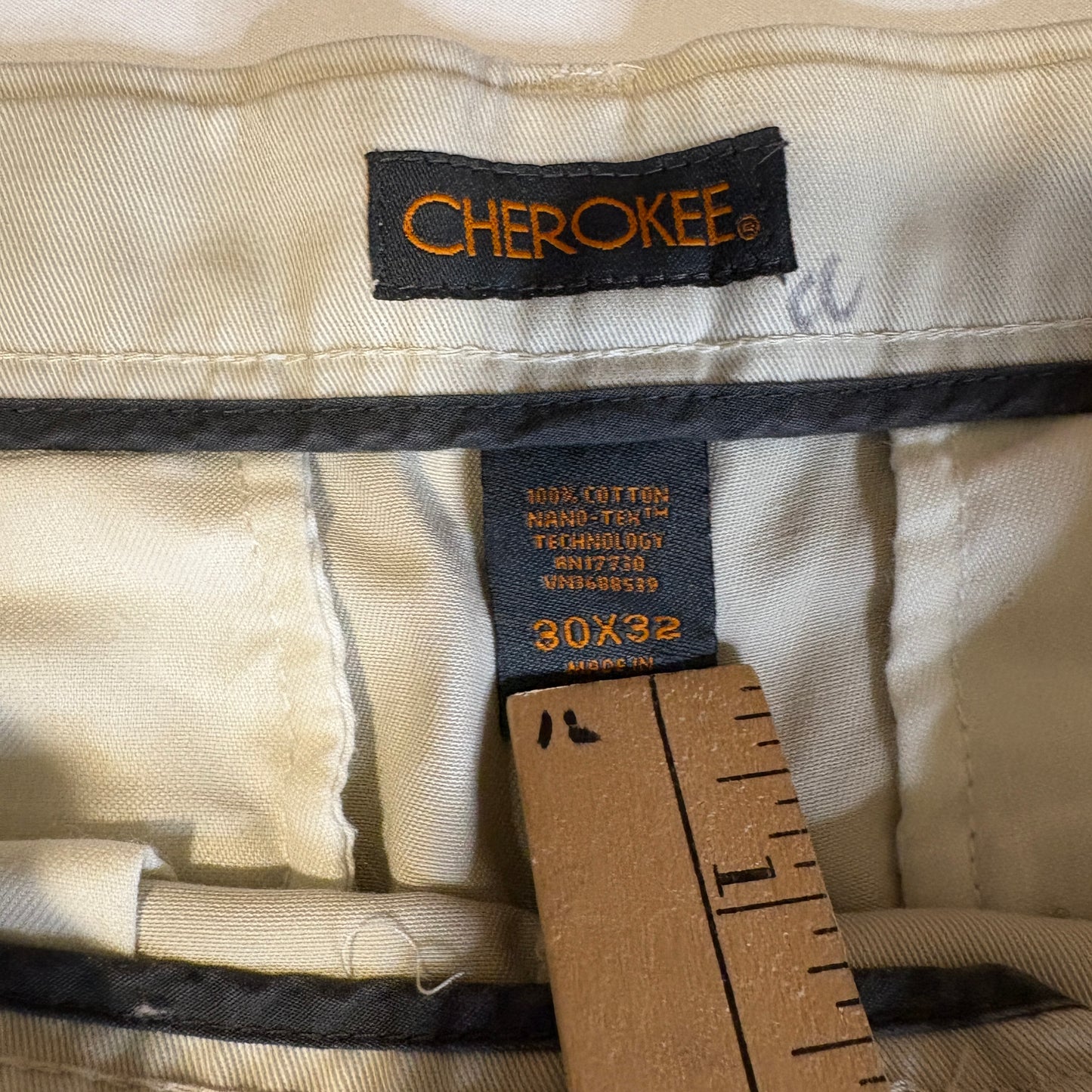 Cherokee Khaki Chino Pants Mens 30x32 Beige Flat Front Casual Workwear Cotton