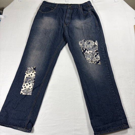 Beverly Hills Polo Club Jeans Mens 42x32 Blue Distressed Patch Denim Y2K Retro!!