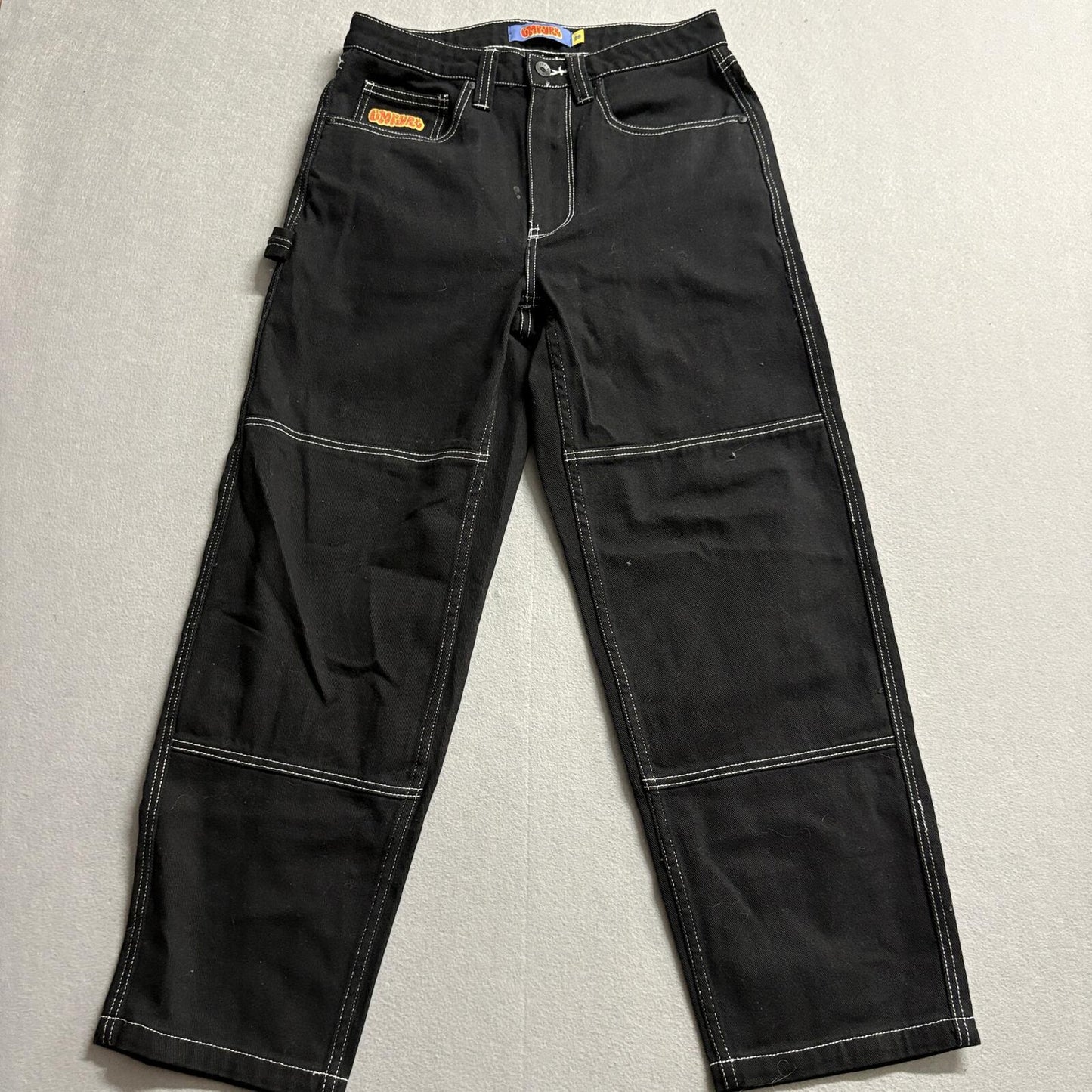 Empyre Relaxed Fit Skate Jeans Womens 28 Black Contrast Stitch Double Knee Cargo