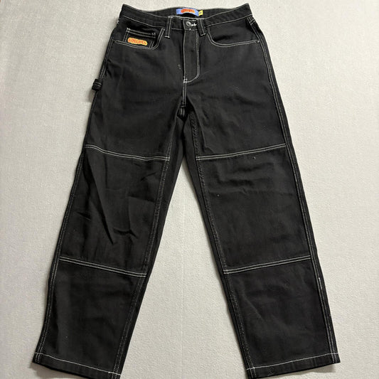 Empyre Relaxed Fit Skate Jeans Womens 28 Black Contrast Stitch Double Knee Cargo