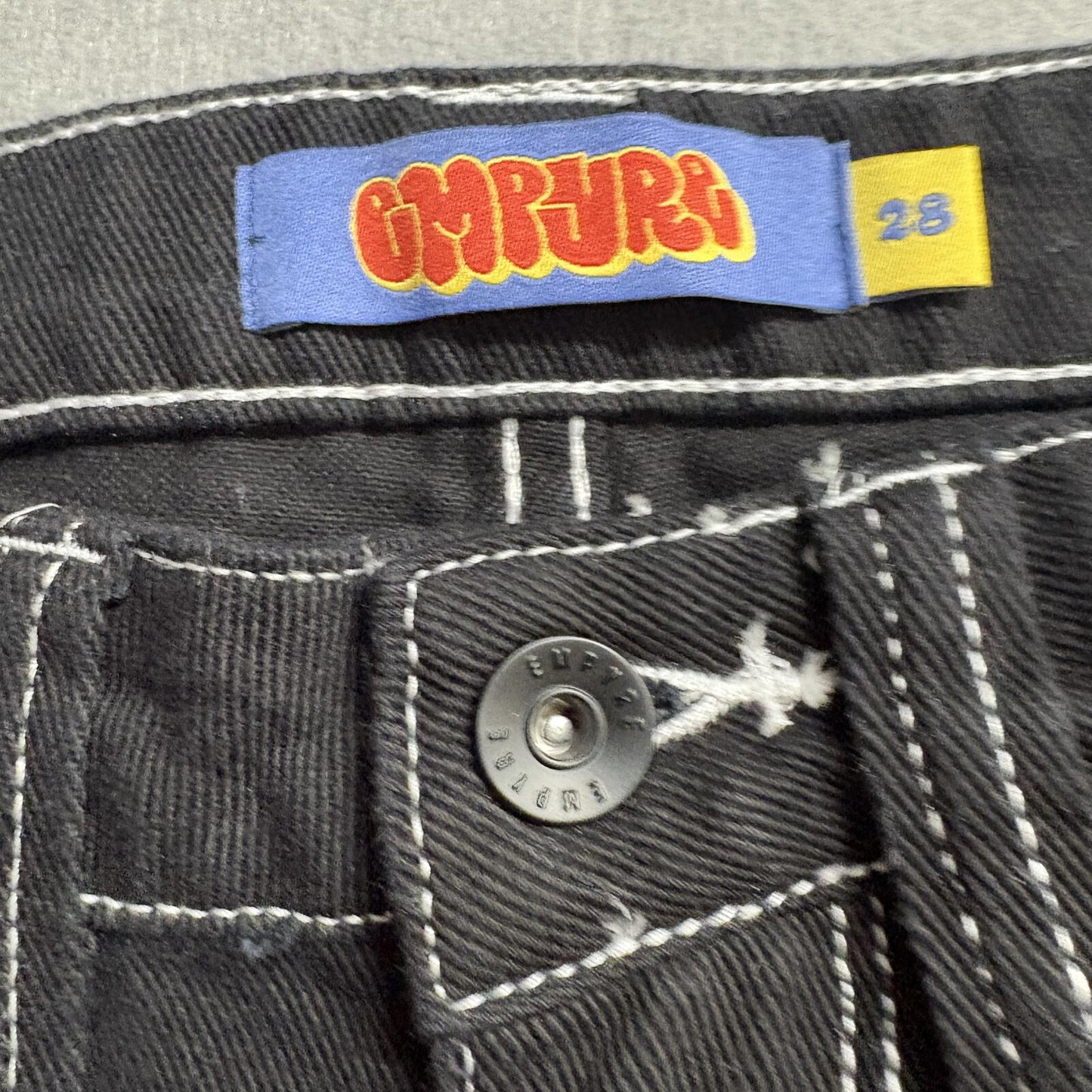 Empyre Relaxed Fit Skate Jeans Womens 28 Black Contrast Stitch Double Knee Cargo