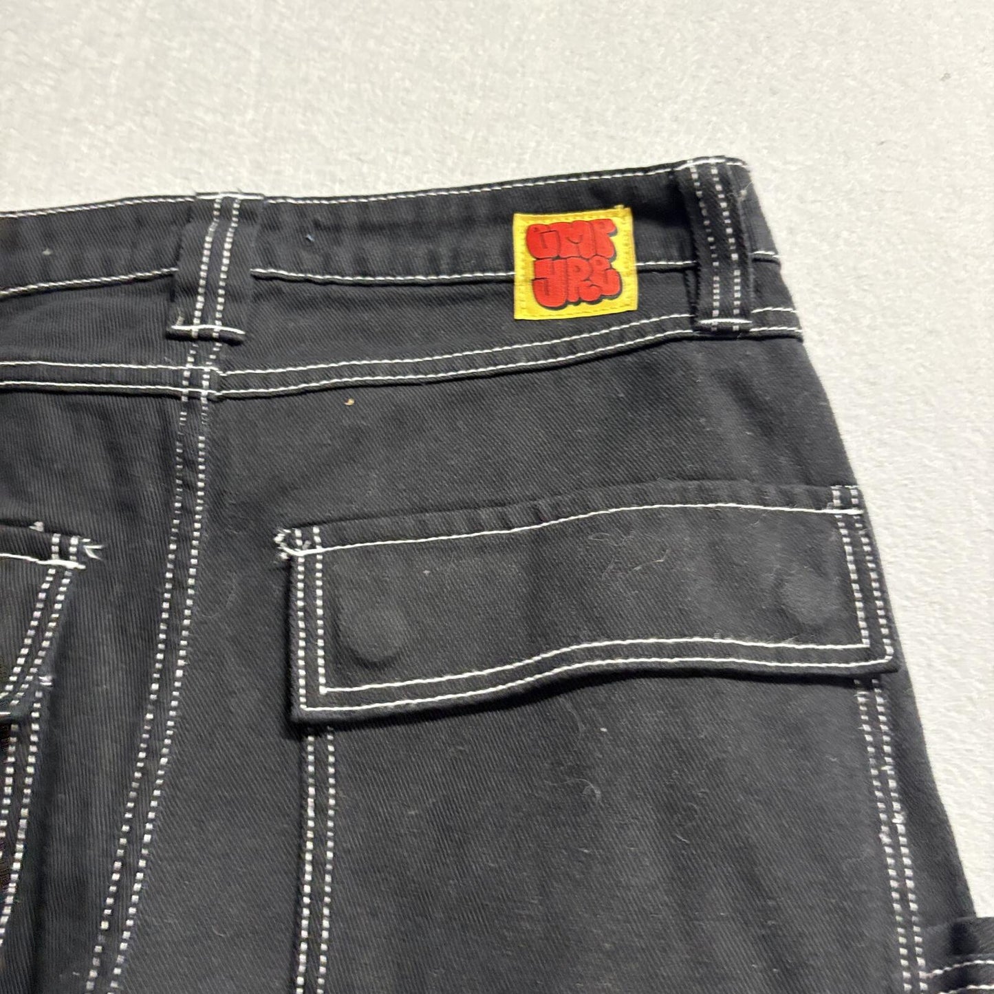 Empyre Relaxed Fit Skate Jeans Womens 28 Black Contrast Stitch Double Knee Cargo