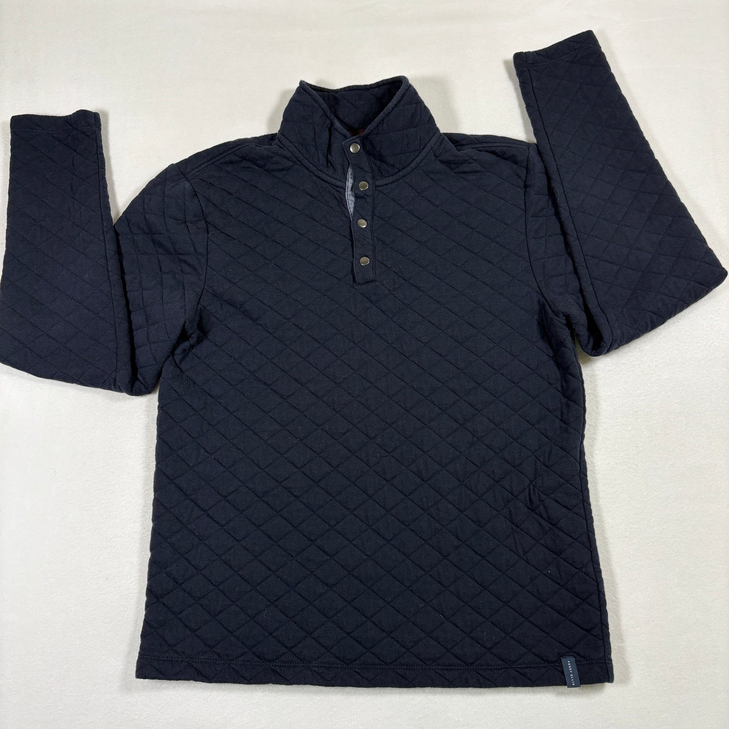 Perry Ellis Mens Quilted Snap Pullover Sweatshirt M Black Long Sleeve Casual