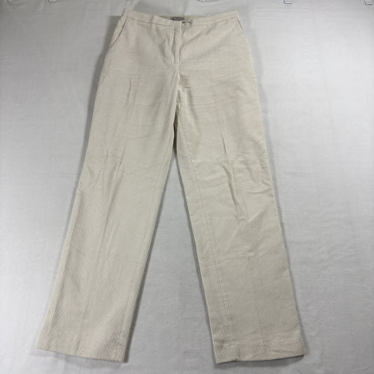 H&M Womens 10 Cream Ribbed Straight Leg Pants Cotton High Rise Casual