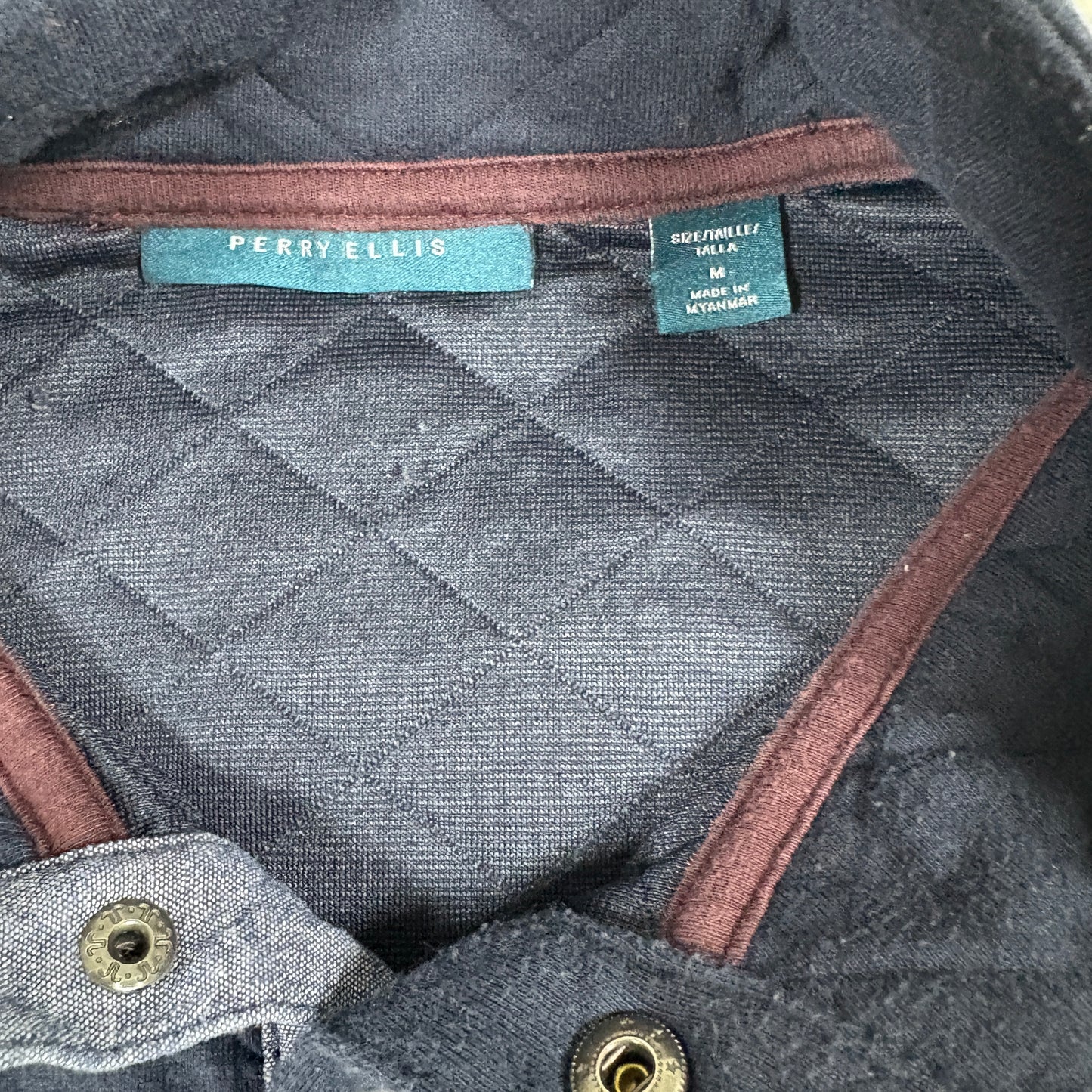 Perry Ellis Mens Quilted Snap Pullover Sweatshirt M Black Long Sleeve Casual