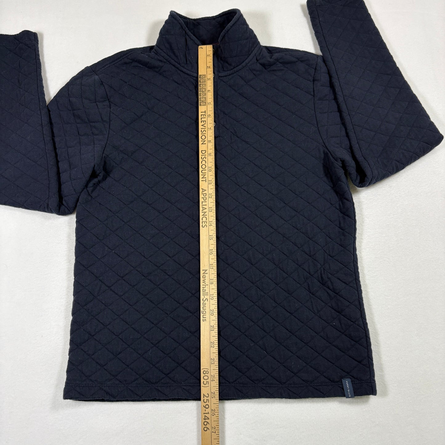 Perry Ellis Mens Quilted Snap Pullover Sweatshirt M Black Long Sleeve Casual