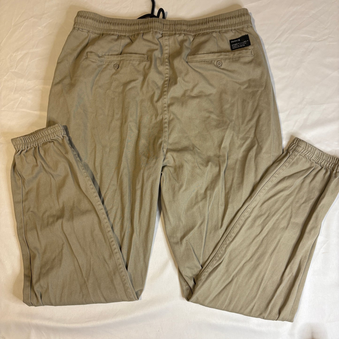 Hurley Men’s Jogger Pants Khaki Size M Drawstring Waist Casual Chino Style