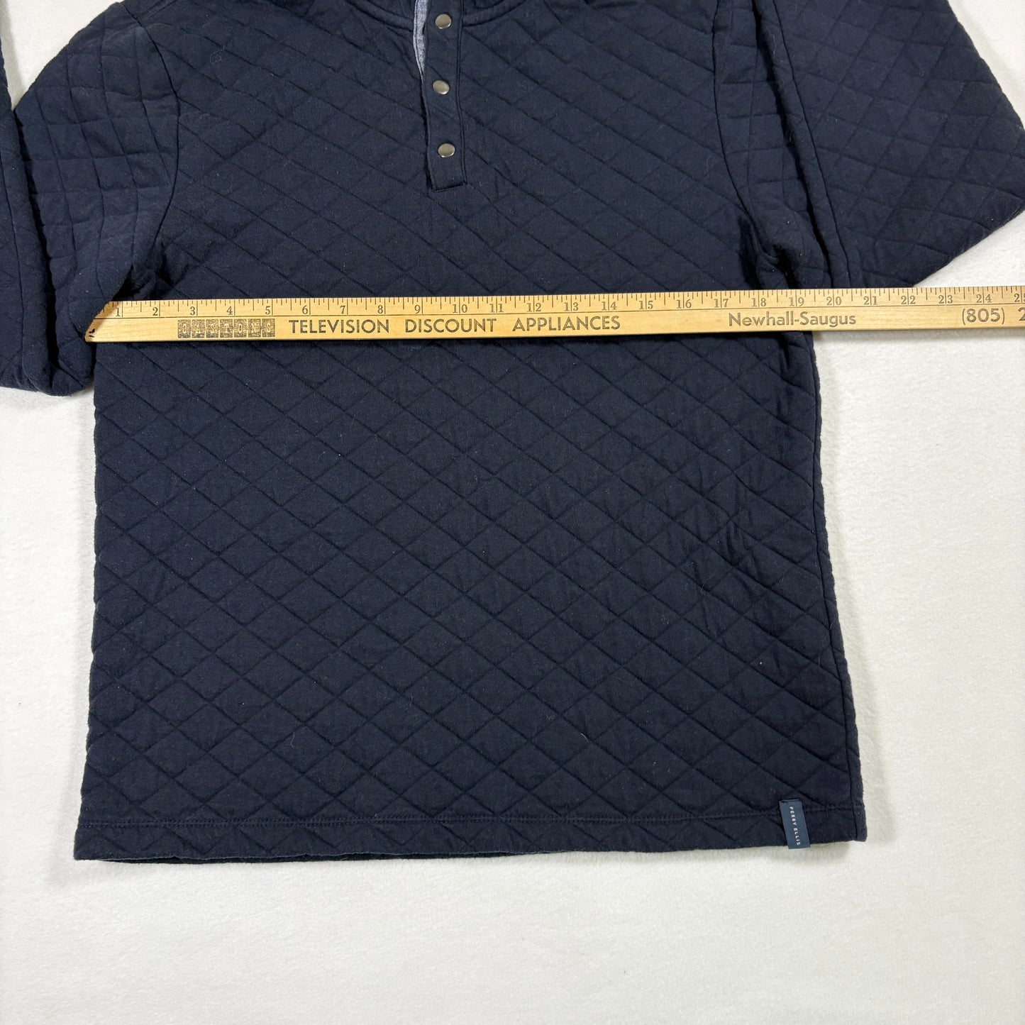 Perry Ellis Mens Quilted Snap Pullover Sweatshirt M Black Long Sleeve Casual