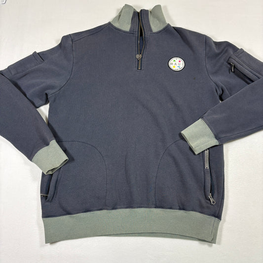 Maui and Sons Mens Half Zip Sweatshirt M Navy Gray Logo Pullover Casual 80s Surf