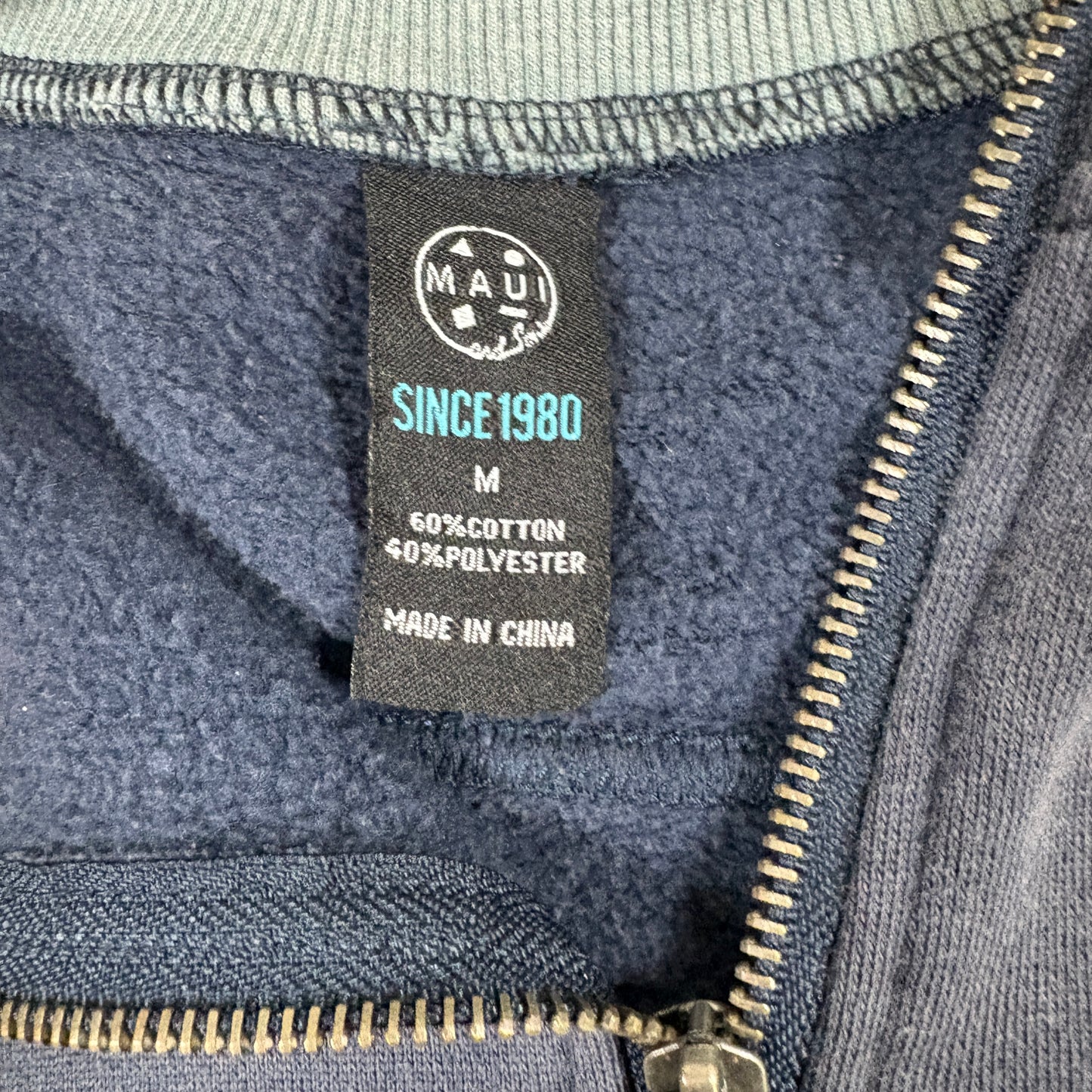 Maui and Sons Mens Half Zip Sweatshirt M Navy Gray Logo Pullover Casual 80s Surf