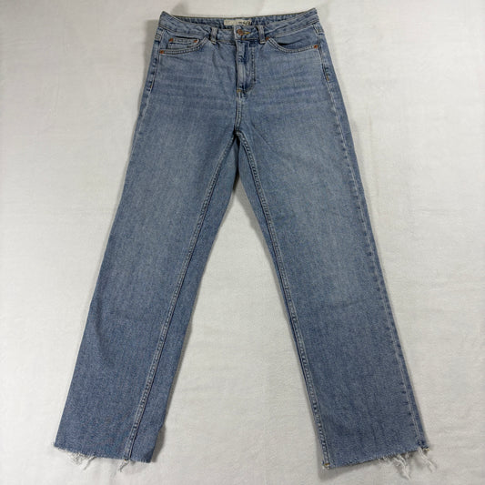 Topshop Moto Womens W28 L32 Light Wash Straight Leg Jeans Raw Hem