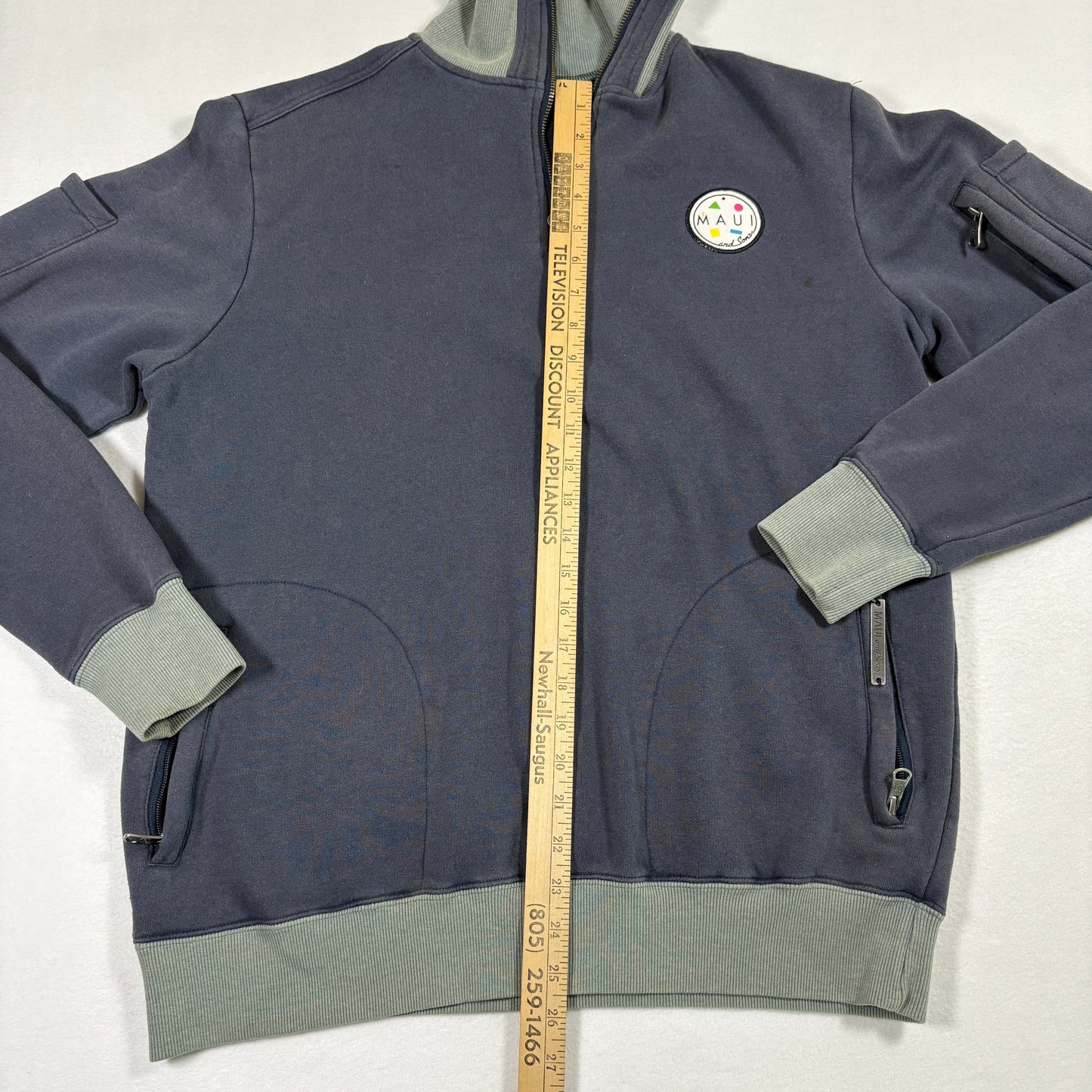 Maui and Sons Mens Half Zip Sweatshirt M Navy Gray Logo Pullover Casual 80s Surf