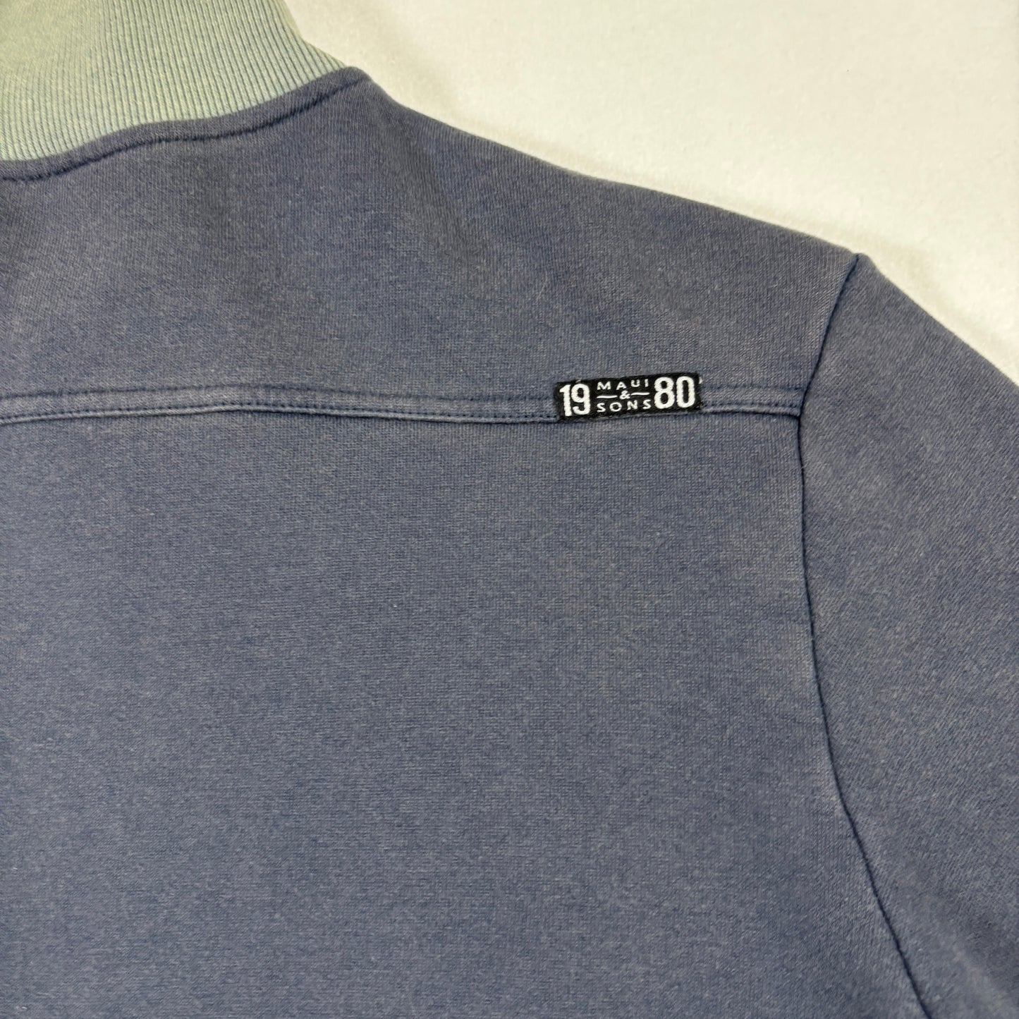 Maui and Sons Mens Half Zip Sweatshirt M Navy Gray Logo Pullover Casual 80s Surf