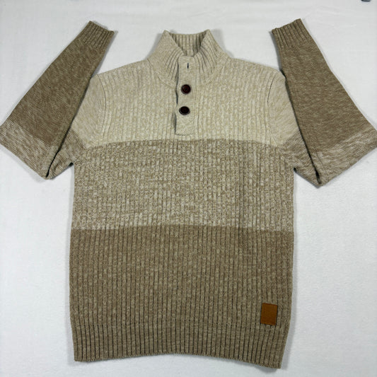Weatherproof Vintage Mens Sweater L Beige Brown Colorblock Knit 3 Button Pullover