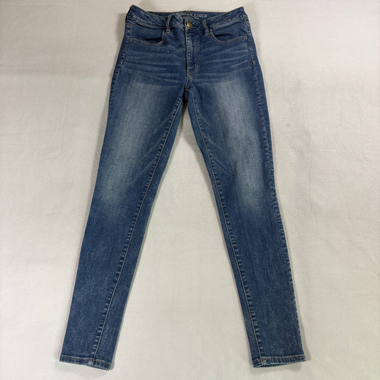 American Eagle Super Stretch Skinny Jeans Women 6 Fits Like 27x28 Blue Mid Rise