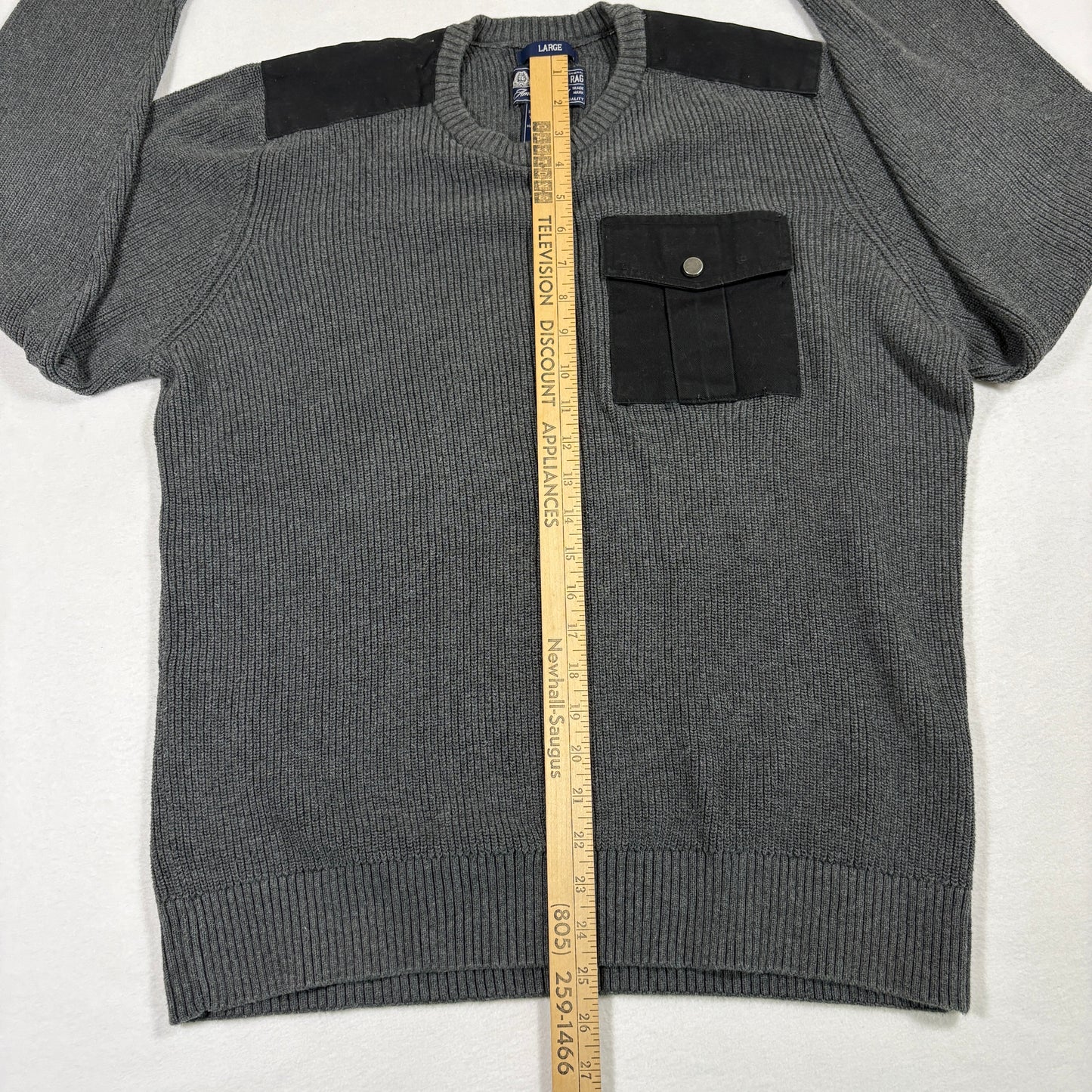 American Rag Mens Sweater Large Gray Knit Cotton Military Utility Pocket Y2K