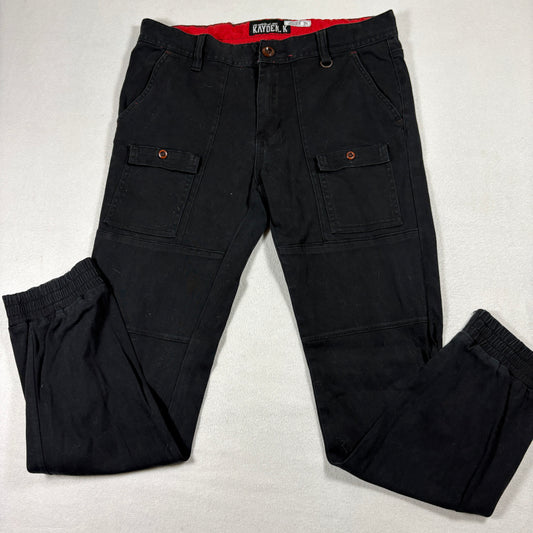 Kayden K Jogger Pants Mens 34 Black Cargo Streetwear Slim Fit Elastic Cuffs