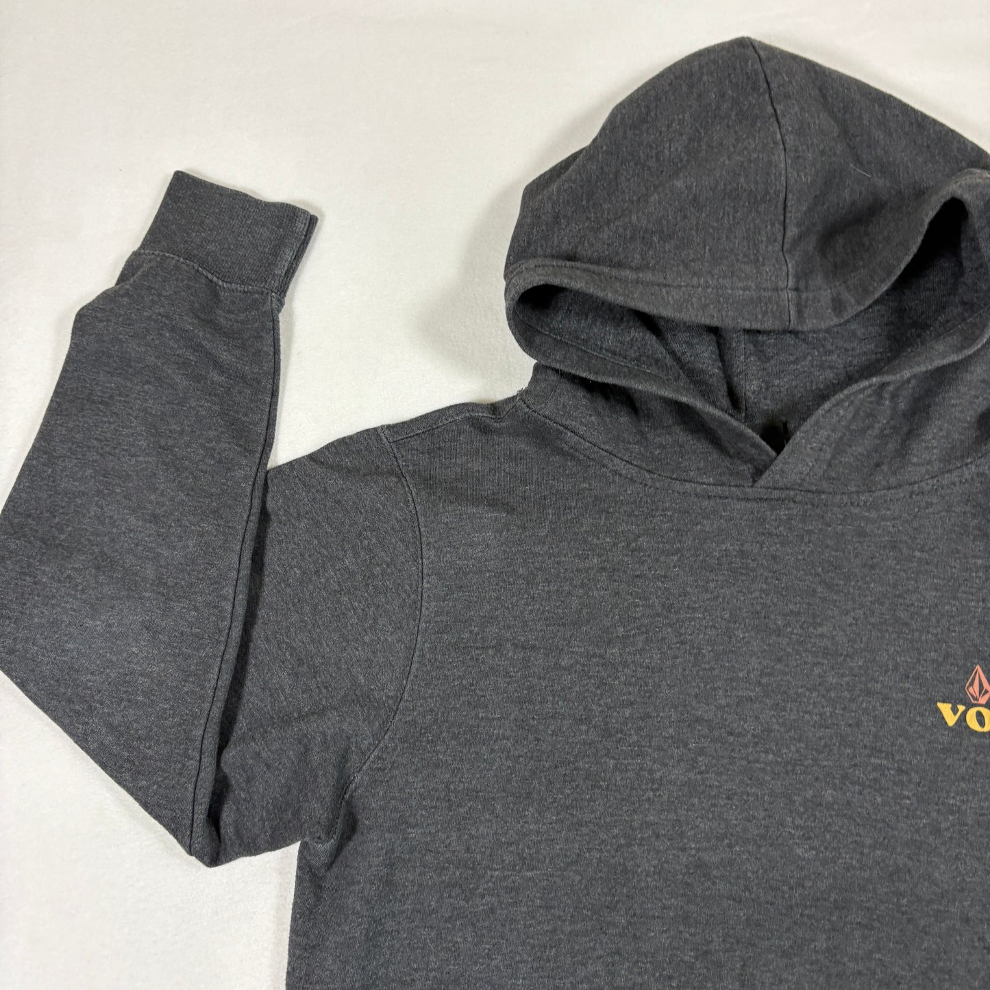 Volcom Youth Hoodie Large 12-14 Gray Pullover Skate Surf Logo Graphic Y2K