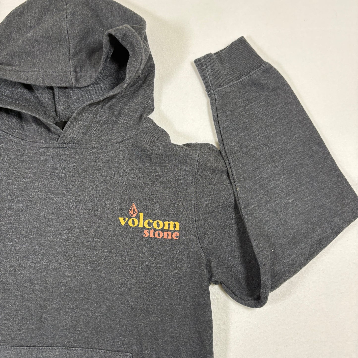 Volcom Youth Hoodie Large 12-14 Gray Pullover Skate Surf Logo Graphic Y2K