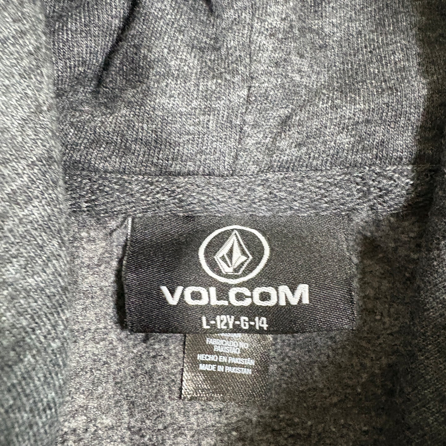Volcom Youth Hoodie Large 12-14 Gray Pullover Skate Surf Logo Graphic Y2K