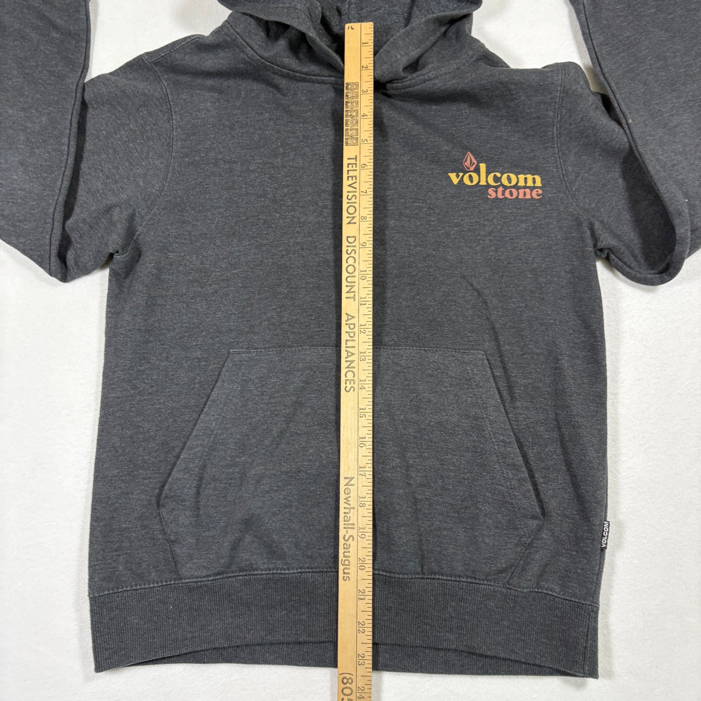 Volcom Youth Hoodie Large 12-14 Gray Pullover Skate Surf Logo Graphic Y2K