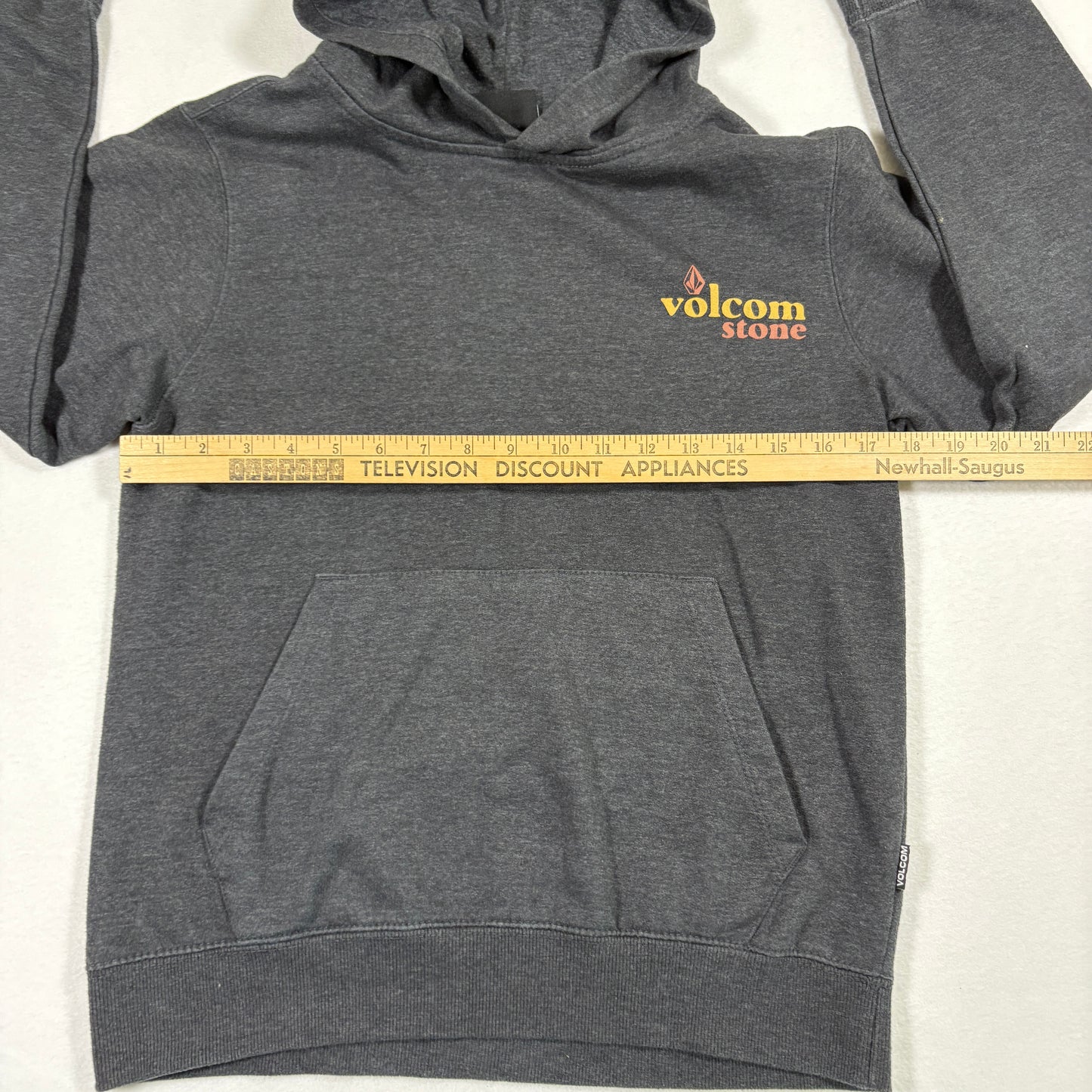 Volcom Youth Hoodie Large 12-14 Gray Pullover Skate Surf Logo Graphic Y2K