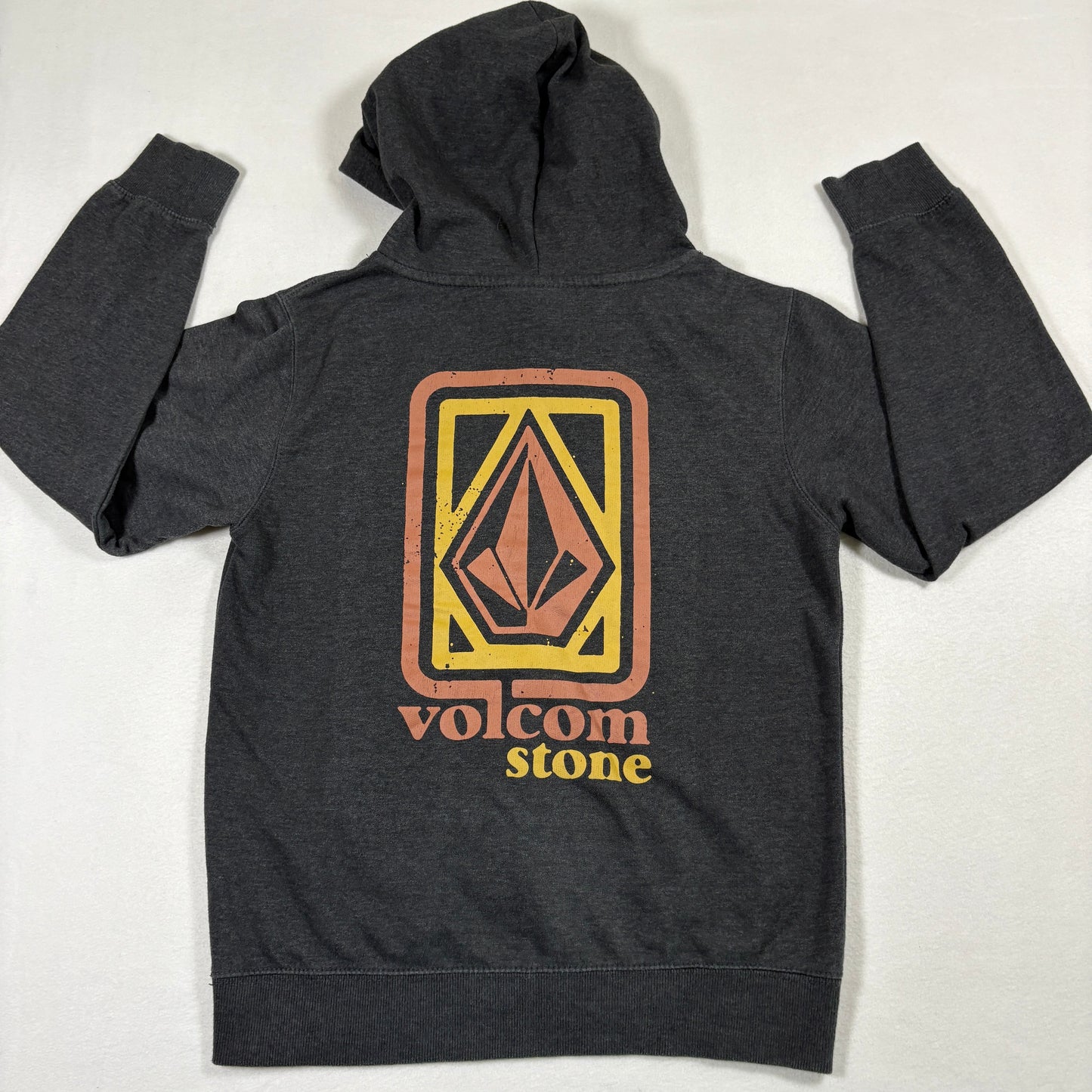 Volcom Youth Hoodie Large 12-14 Gray Pullover Skate Surf Logo Graphic Y2K