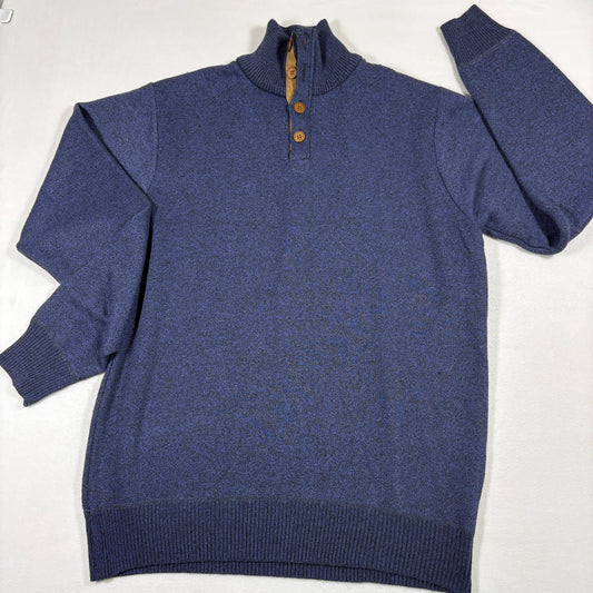 Portabella Mens Sweater XL Blue Knit Quarter Button Pullover Casual Vintage