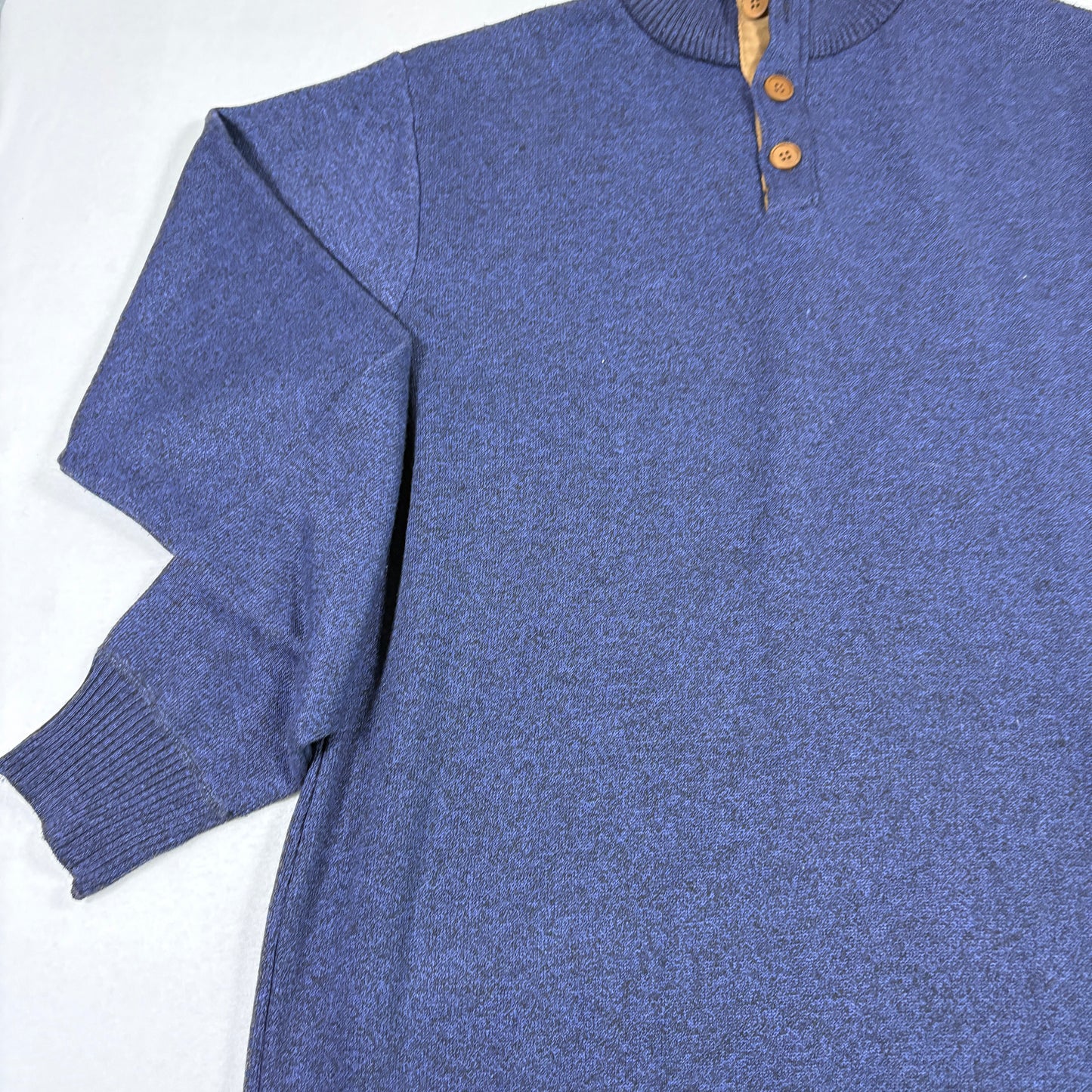 Portabella Mens Sweater XL Blue Knit Quarter Button Pullover Casual Vintage