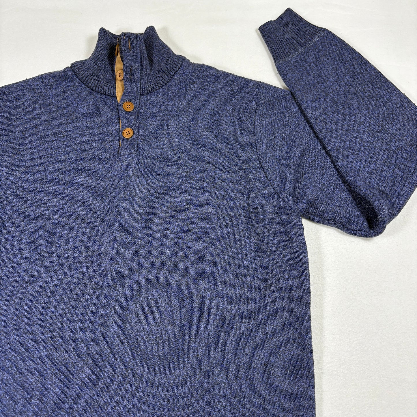 Portabella Mens Sweater XL Blue Knit Quarter Button Pullover Casual Vintage