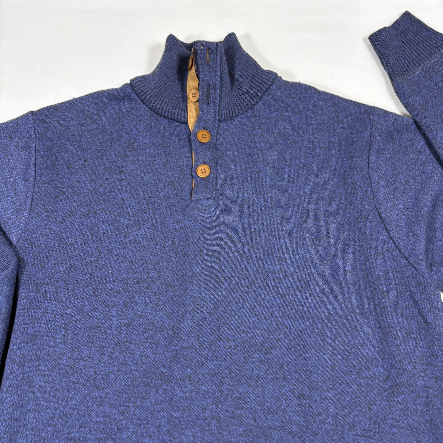 Portabella Mens Sweater XL Blue Knit Quarter Button Pullover Casual Vintage