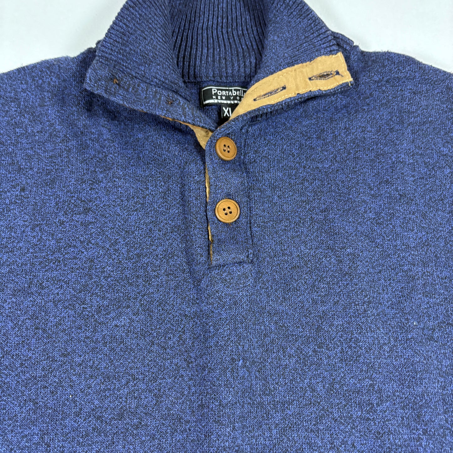 Portabella Mens Sweater XL Blue Knit Quarter Button Pullover Casual Vintage