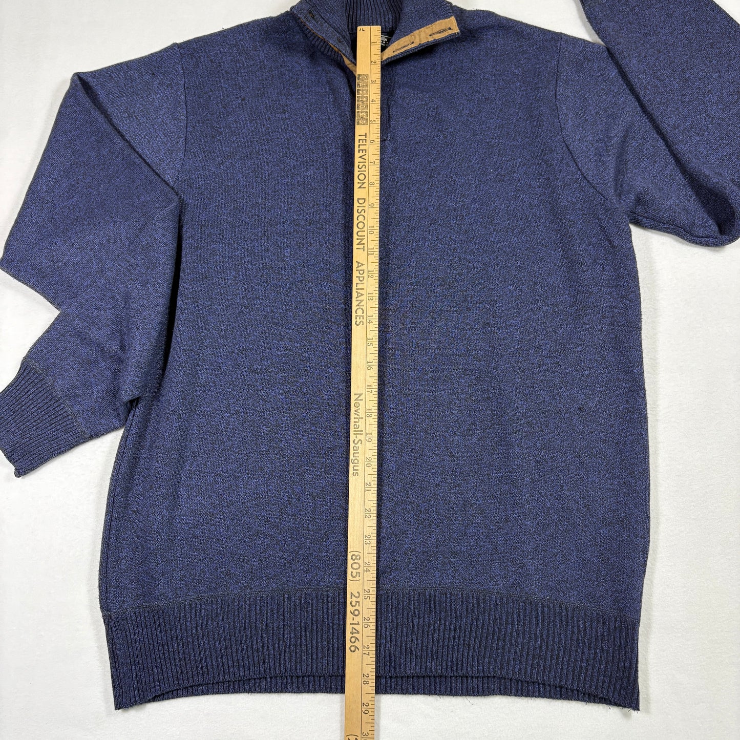 Portabella Mens Sweater XL Blue Knit Quarter Button Pullover Casual Vintage