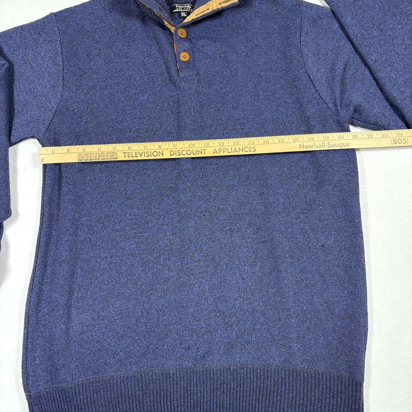 Portabella Mens Sweater XL Blue Knit Quarter Button Pullover Casual Vintage