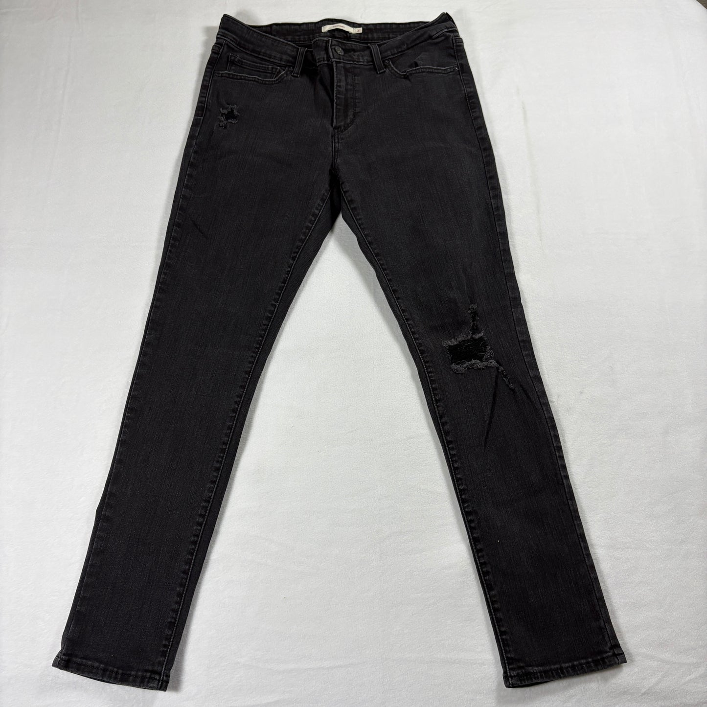 Levis 711 Skinny Jeans Womens W31 L30 Black Distressed Stretch Denim Fit Trendys