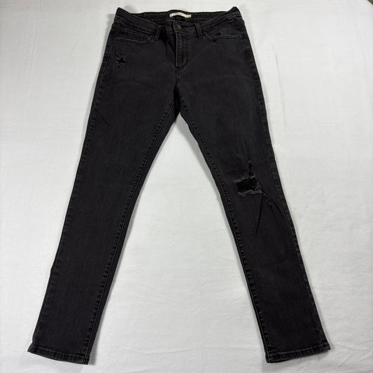 Levis 711 Skinny Jeans Womens W31 L30 Black Distressed Stretch Denim Fit Trendys