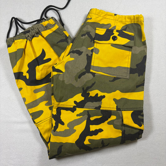 Rothco Camo Cargo Pants Mens Small Yellow Green Streetwear Y2K Grunge Parachute