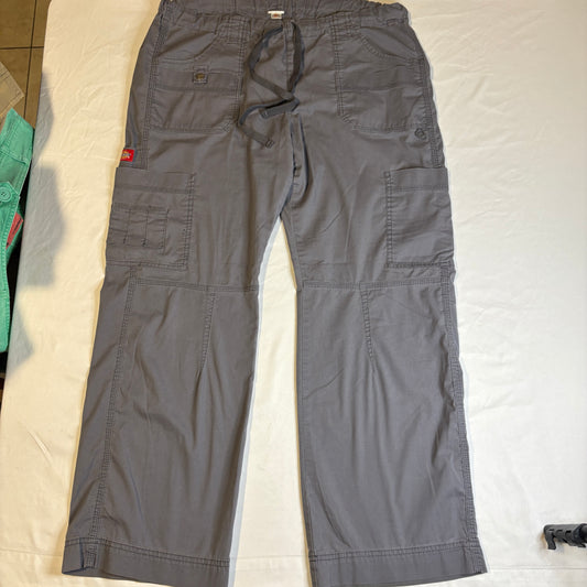 Baggy Dickies Gray Scrub Pants Mens L Workwear Cargo Pockets Elastic Waist Drawstring