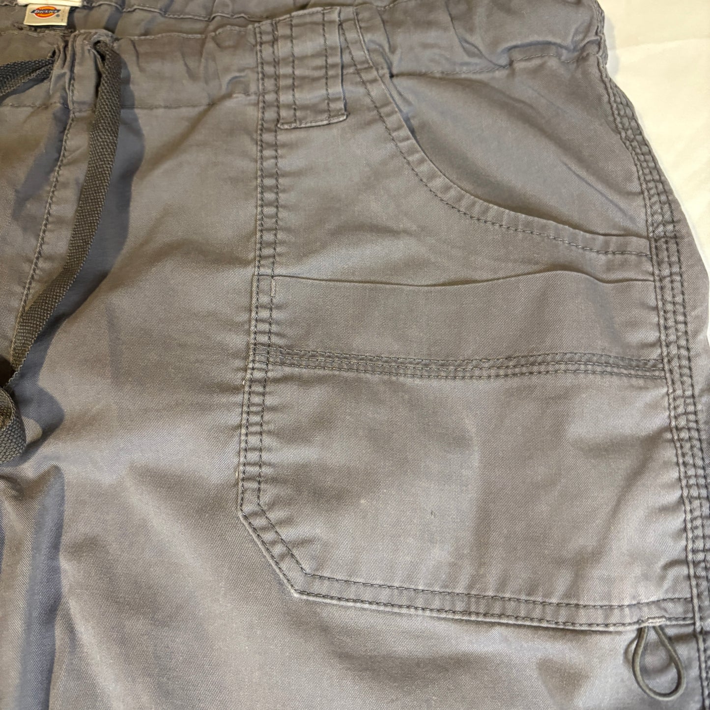 Baggy Dickies Gray Scrub Pants Mens L Workwear Cargo Pockets Elastic Waist Drawstring